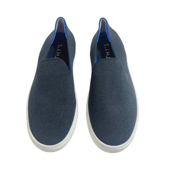 Rothy's Black Blue and White Stripes Slip On Sneakers Size 6 - Picture 1 of 9